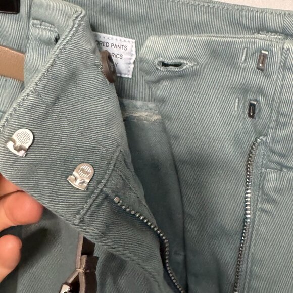 Peserico Sage Green Pleated Wide Leg Gaberdine Tan Silver Hardware Belted Pants - Picture 7 of 16